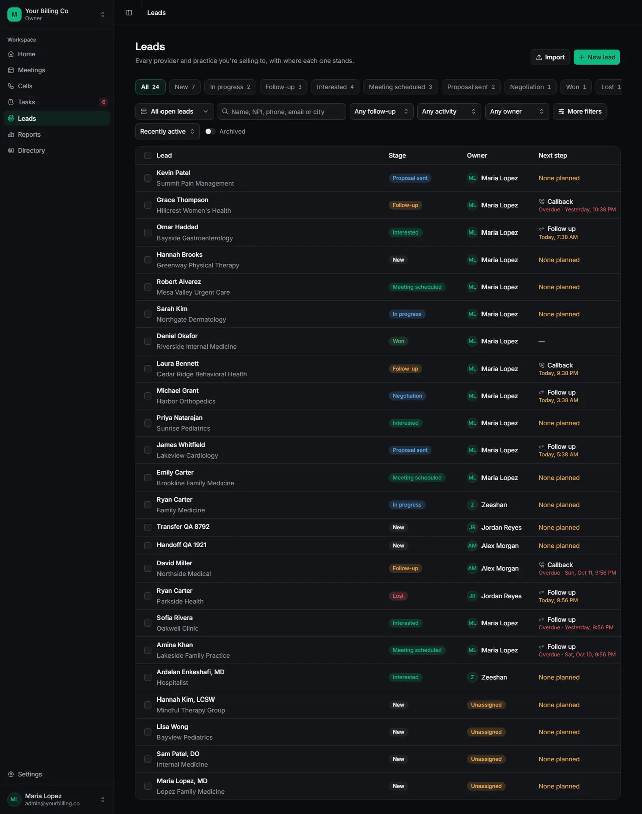 ZHX Central leads with stage, owner and next step