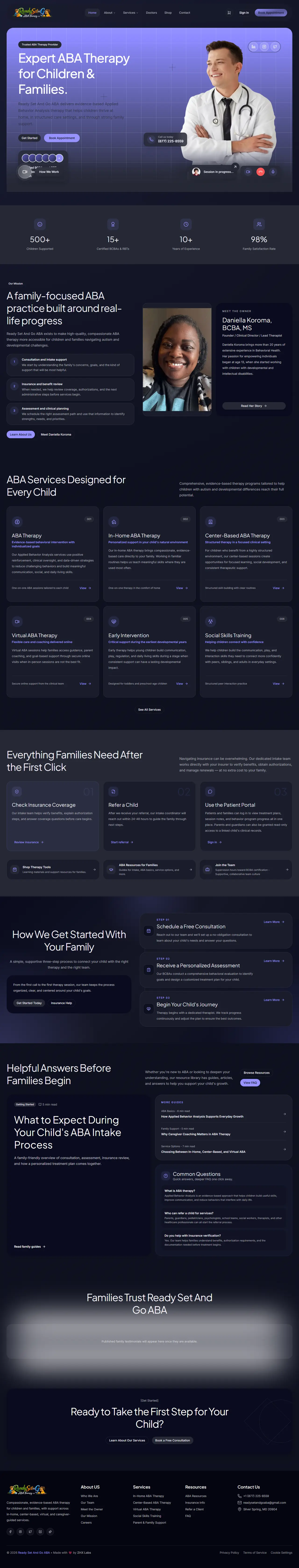 Ready Set And Go ABA home page for children and families